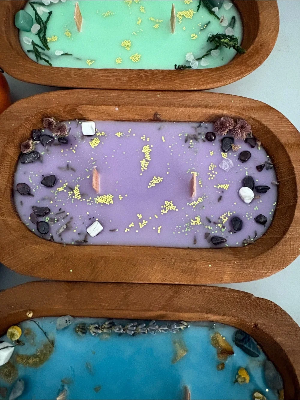 Dough bowl two wick scented candle with crystals and herbs